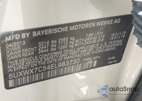 2014 BMW X3 xDrive35I from USA, damaged, VIN 5UXWX7C54EL983730